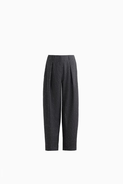Pantalons barrel de flana de ratlles de guix lam&eacute;
