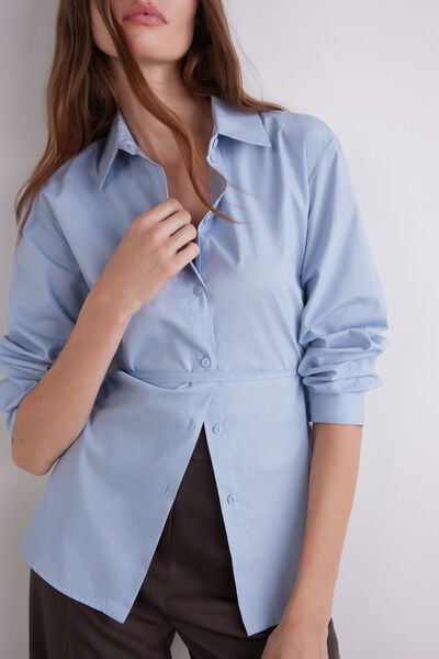 Cotton shirt with waist ribbon
