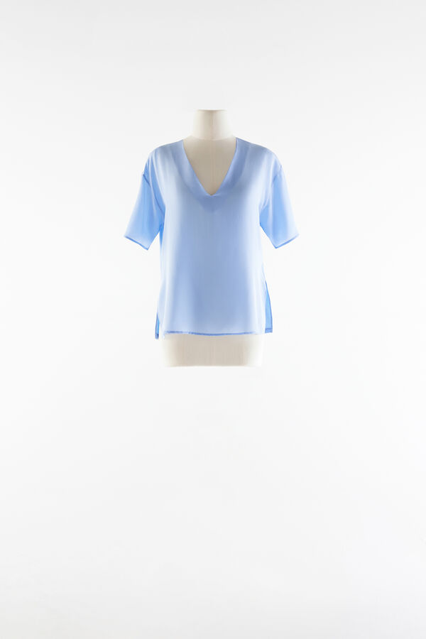 Seiden-T-Shirt mit V-Ausschnitt