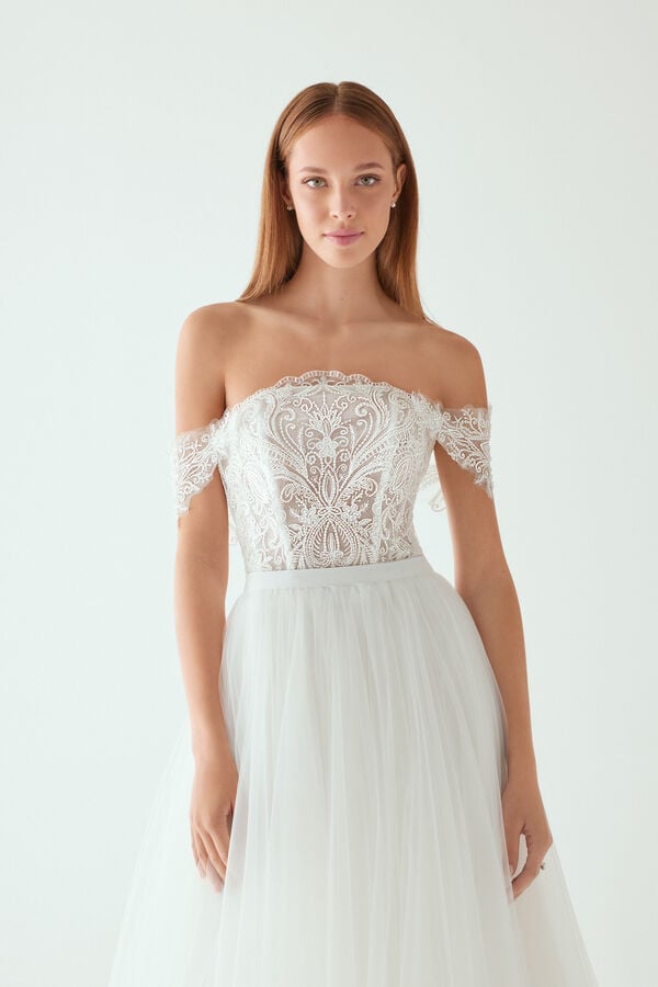 Embroidered tulle bodysuit