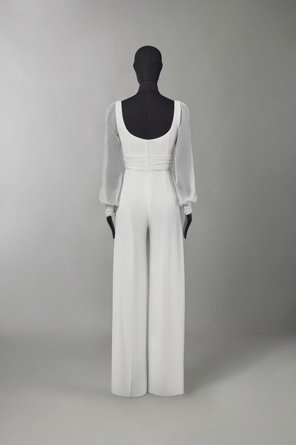 Crepe jumpsuit with chiffon sleeves