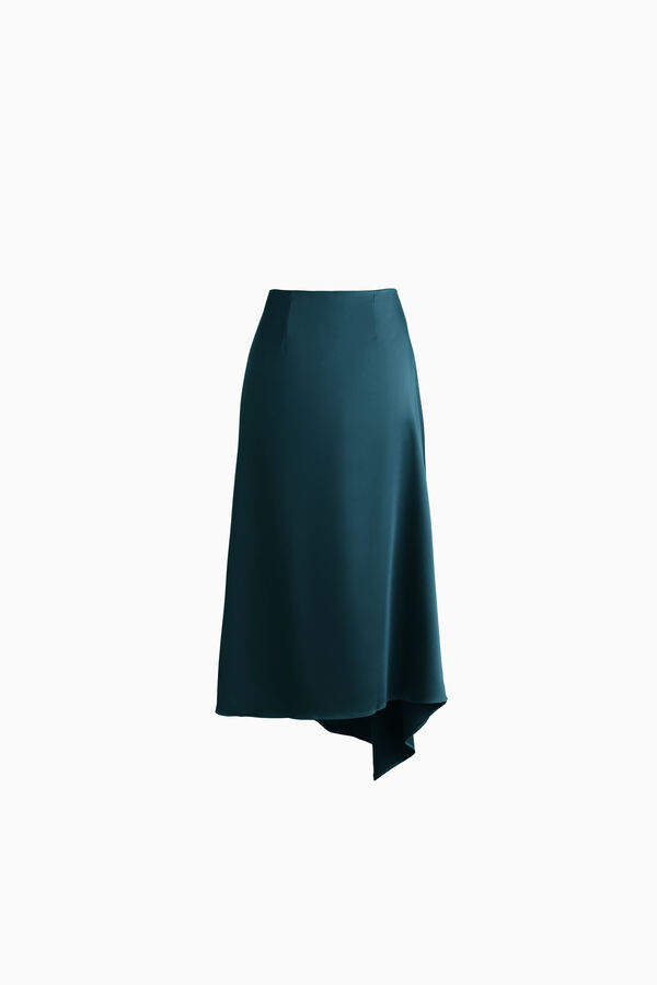 Asymmetrical satin midi skirt