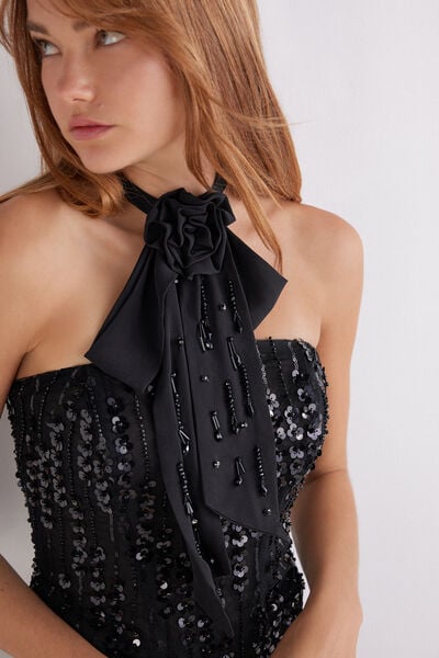 Lavalli&egrave;re femme avec n&oelig;ud et fleur 3D
