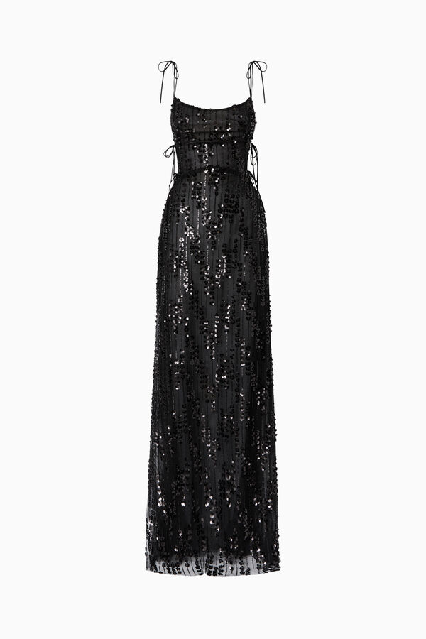 Langes Kleid mit Perlenstickerei