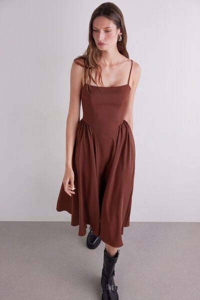 Abito midi con gonna arricciata