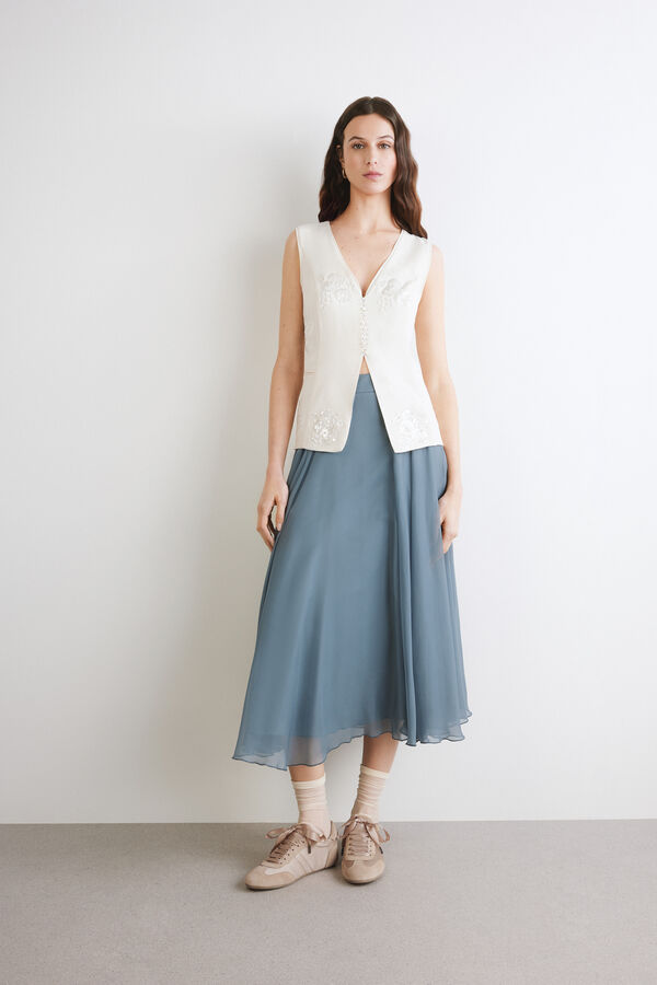 Falda midi de chif&oacute;n