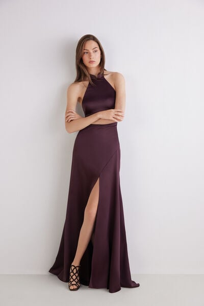 Robe longue dos-nu en cr&ecirc;pe