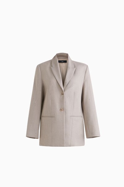 Herringbone Flannel Jacket with Sequin Embroidery
